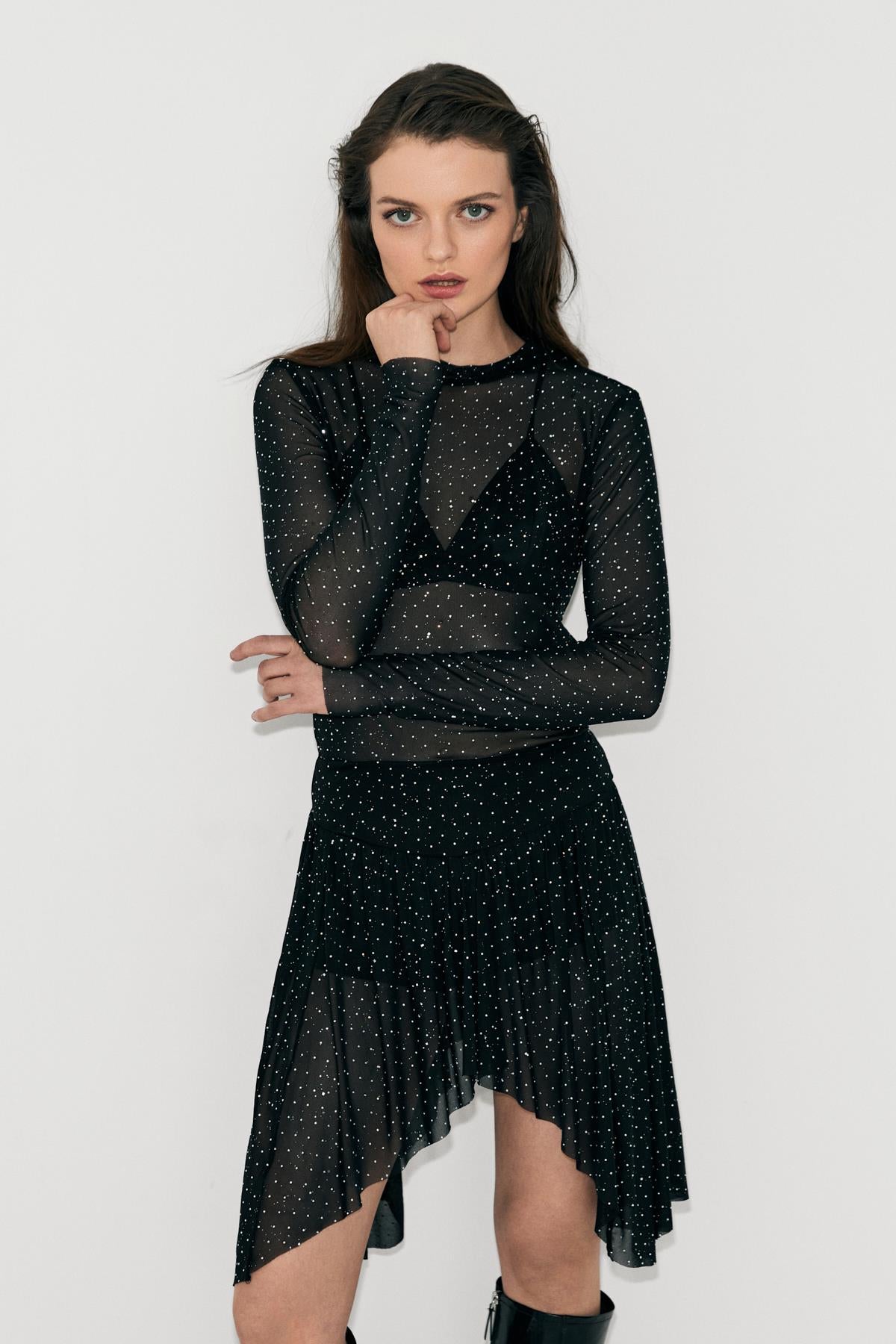 VERDADES Damen Transparente Bluse Rundhals