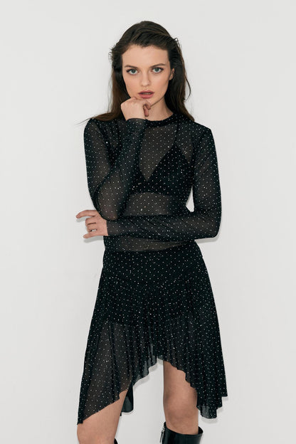 VERDADES Damen Transparente Bluse Rundhals