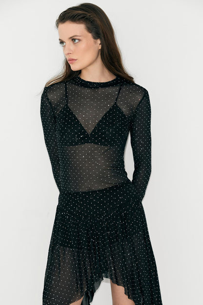 VERDADES Damen Transparente Bluse Rundhals