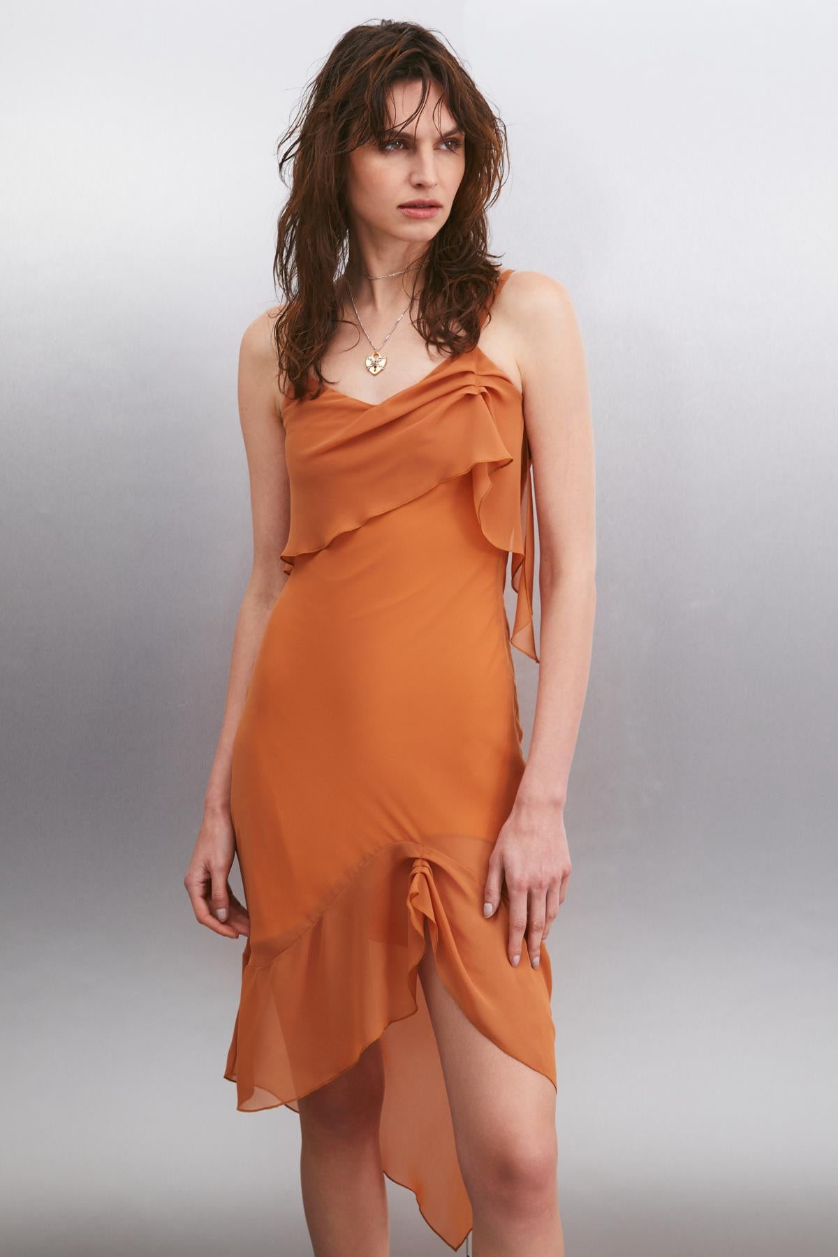 VESPERTINA Damen Chiffon Midikleid