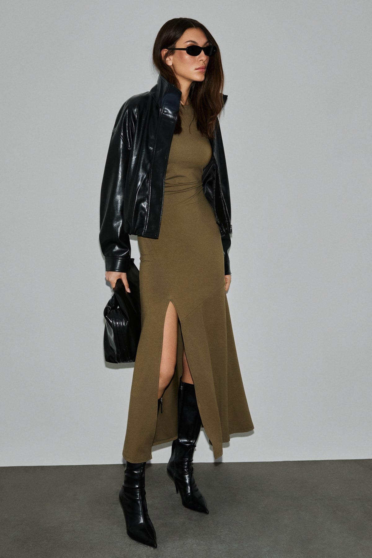 VISSER Damen Schulterfreies Schlitzkleid