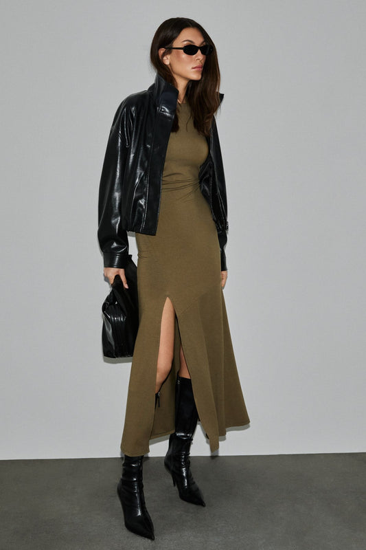 VISSER Damen Schulterfreies Schlitzkleid