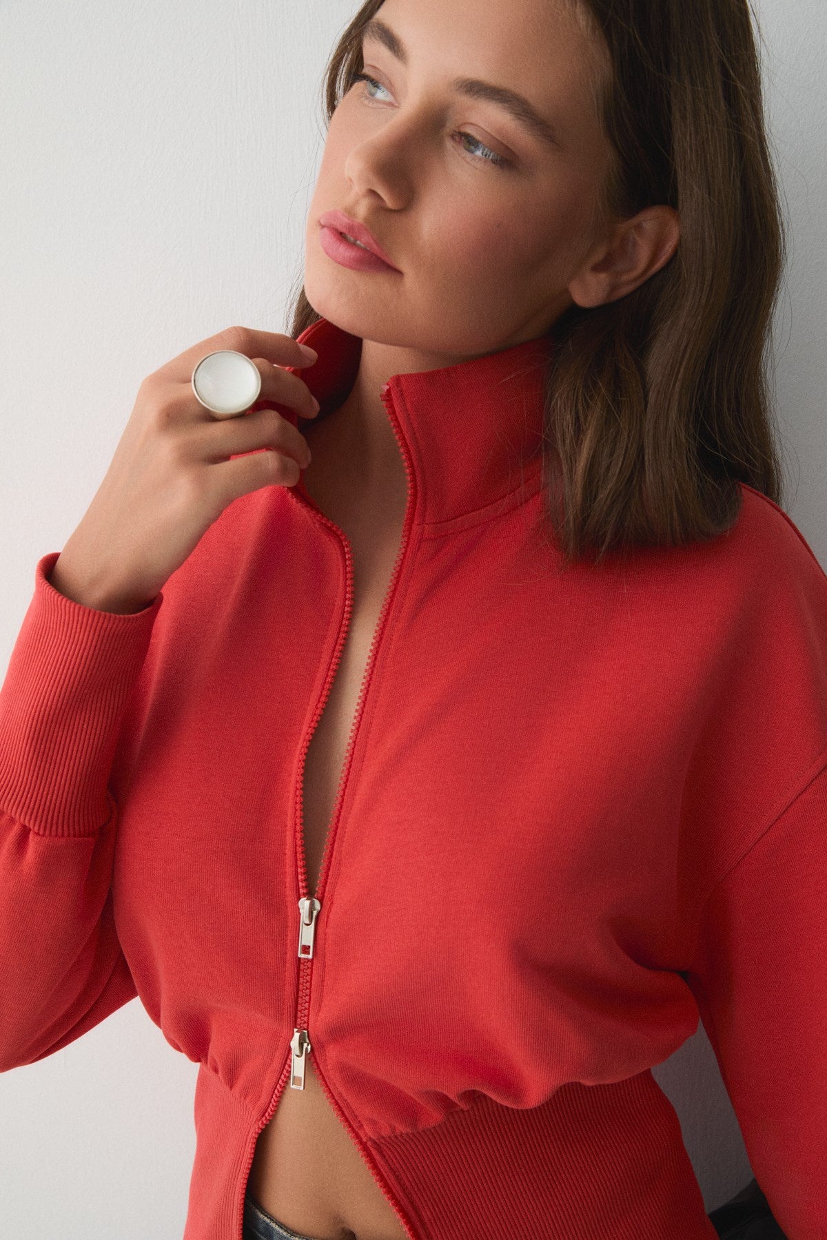 ETHIQUET VIVALDI Bio-Baumwoll Zip Sweatshirt Rot