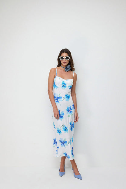 Trägerloses geblümtes Maxikleid
