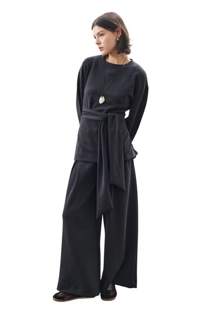 WEICHES, STRUKTURIERTES MODAL-SWEATSHIRT ZUM BINDEN BRAUN