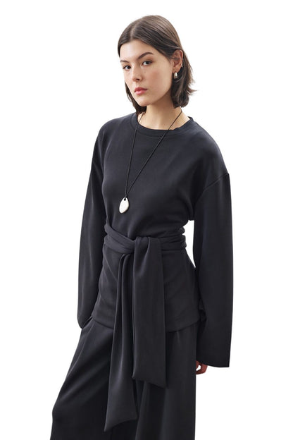 WEICHES, STRUKTURIERTES MODAL-SWEATSHIRT ZUM BINDEN BRAUN