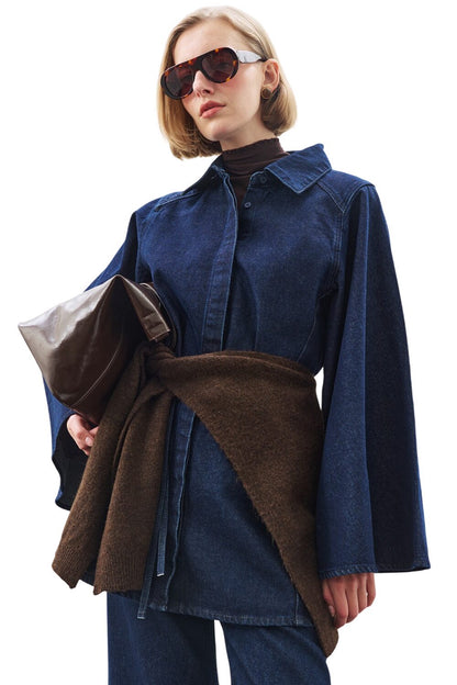 Weites Jeanshemd mit Capeärmeln, Indigo