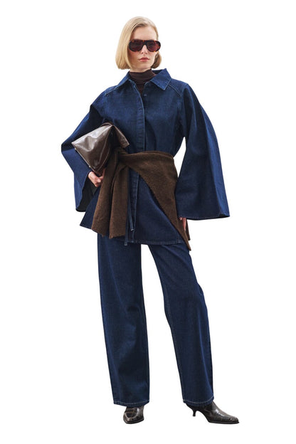 Weites Jeanshemd mit Capeärmeln, Indigo