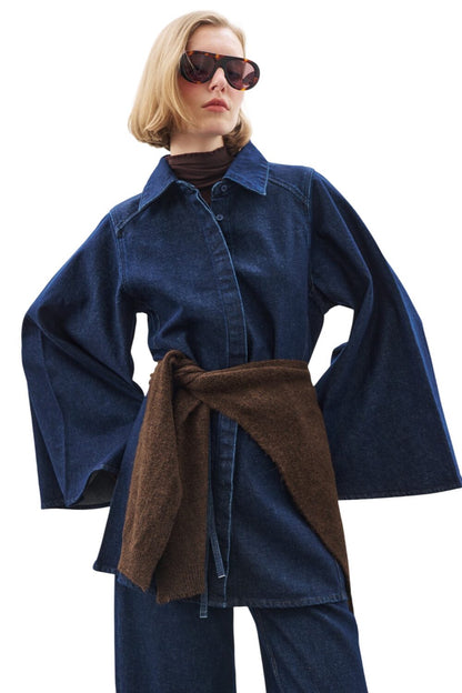 Weites Jeanshemd mit Capeärmeln, Indigo