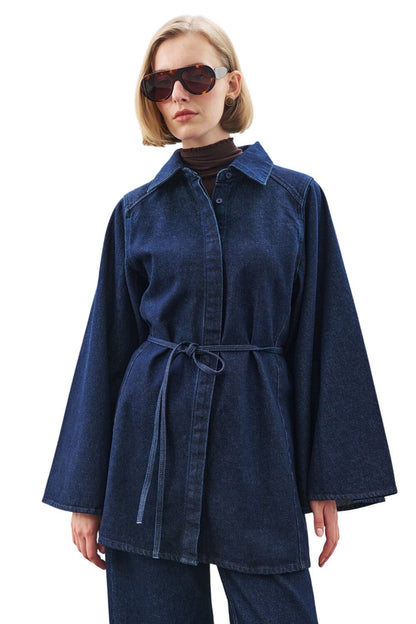 Weites Jeanshemd mit Capeärmeln, Indigo