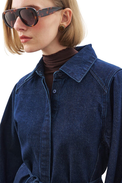 Weites Jeanshemd mit Capeärmeln, Indigo