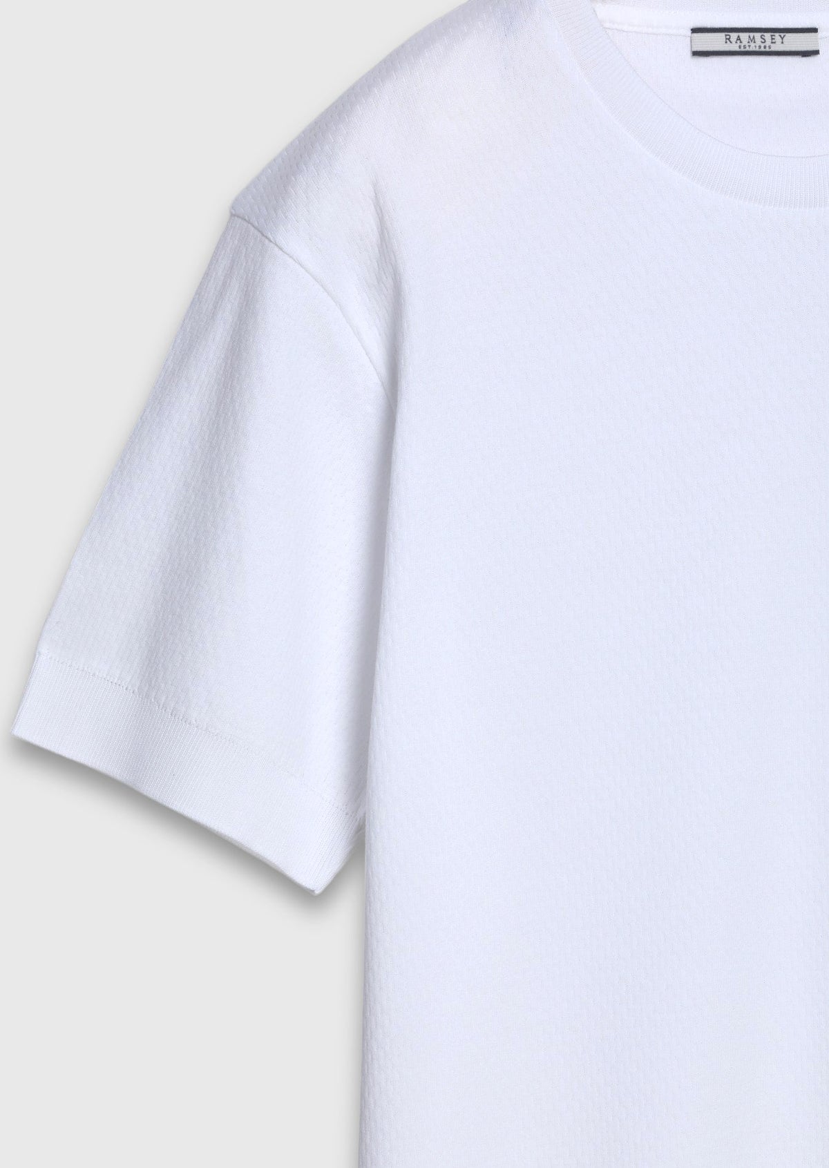 Ramsey Weißes Jacquard T-Shirt 100% Baumwolle Beyaz