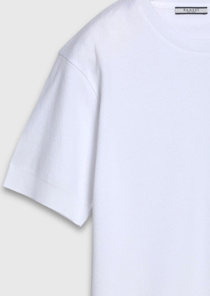 Weißes Jacquard T-Shirt 100% Baumwolle