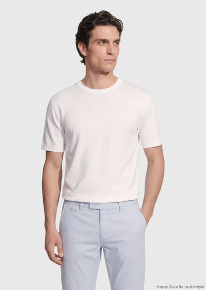 Weißes Jacquard T-Shirt 100% Baumwolle