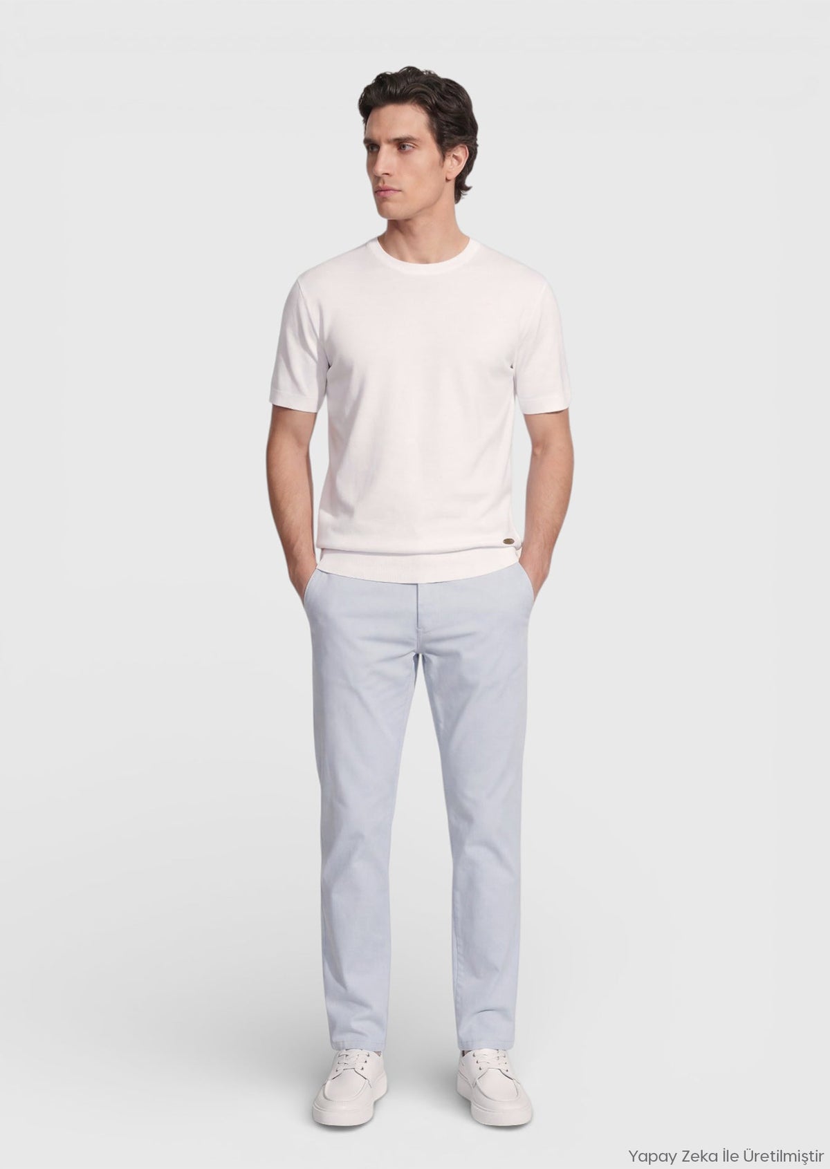 Ramsey Weißes Jacquard T-Shirt 100% Baumwolle Beyaz