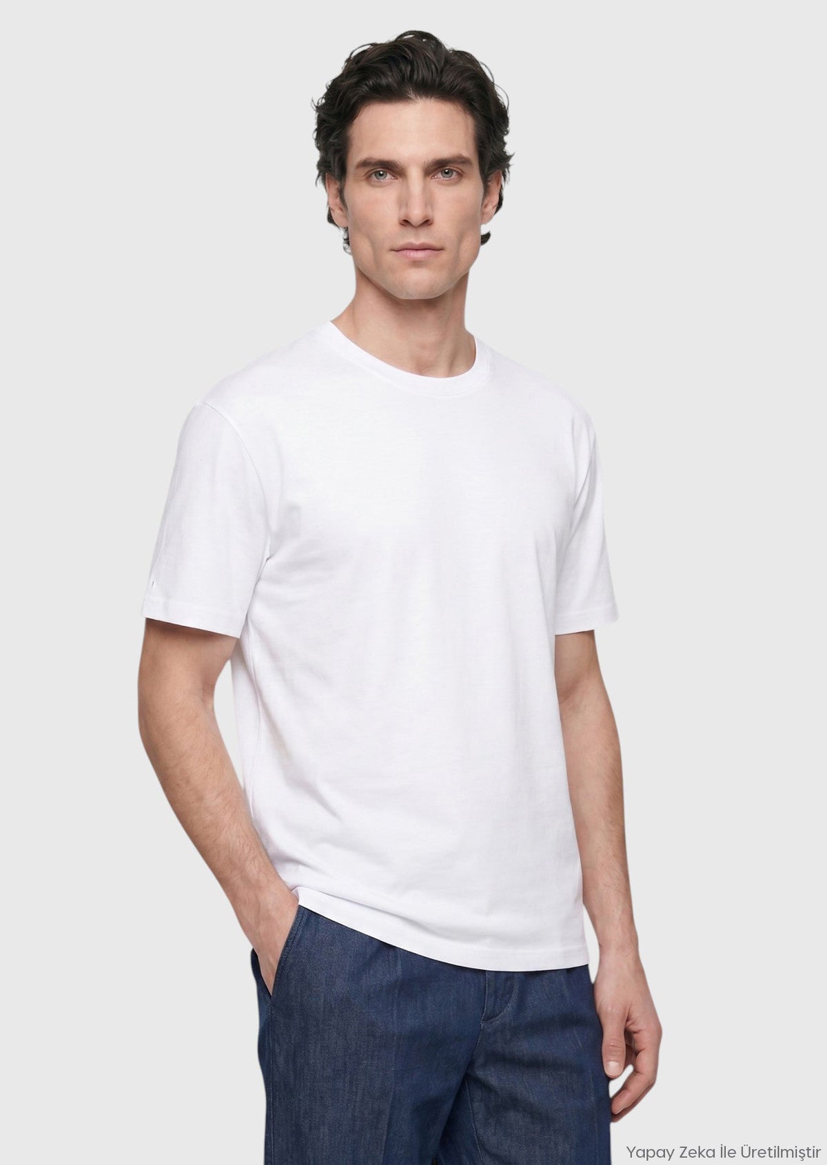 Ramsey Weißes schlichtes 100% Baumwoll-T-Shirt Beyaz