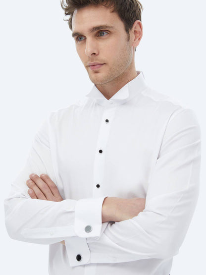 Weißes Slim Fit Smokinghemd mit Doppelmanschette