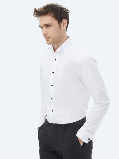 Weißes Slim Fit Smokinghemd mit Doppelmanschette