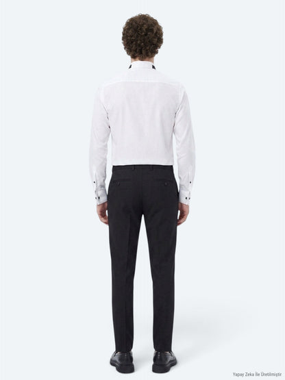 Weißes Slim Fit Smokinghemd mit Doppelmanschette
