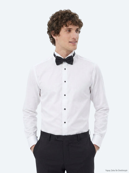 Weißes Slim Fit Smokinghemd mit Doppelmanschette