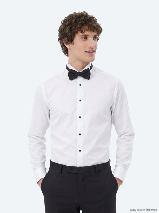 Weißes Slim Fit Smokinghemd mit Doppelmanschette