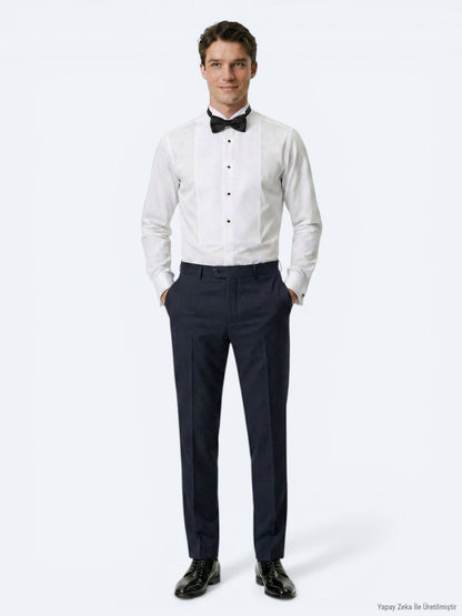 Weißes Slim Fit Smokinghemd mit Doppelmanschette