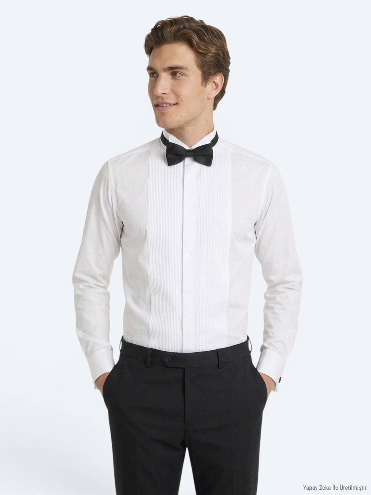 Weißes Slim Fit Smokinghemd mit Doppelmanschette