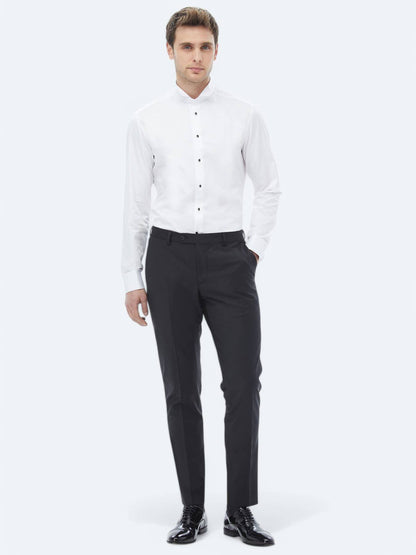 Weißes Slim Fit Smokinghemd mit Doppelmanschette