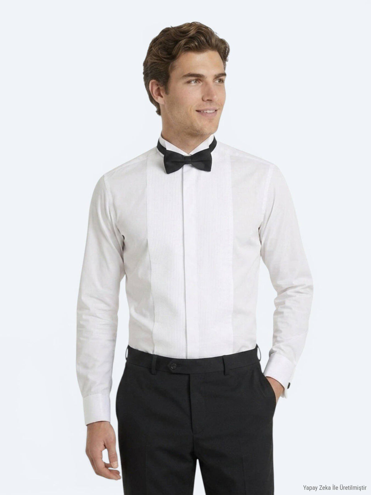 Weißes Slim Fit Smokinghemd mit Doppelmanschette