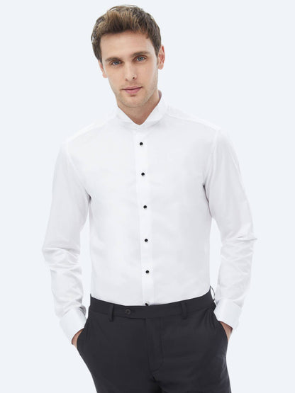 Weißes Slim Fit Smokinghemd mit Doppelmanschette