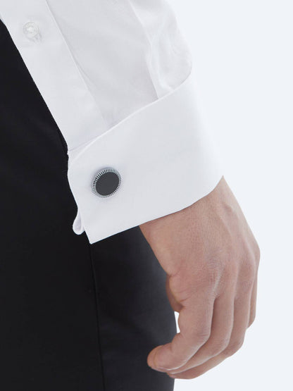 Weißes Slim Fit Smokinghemd mit Doppelmanschette