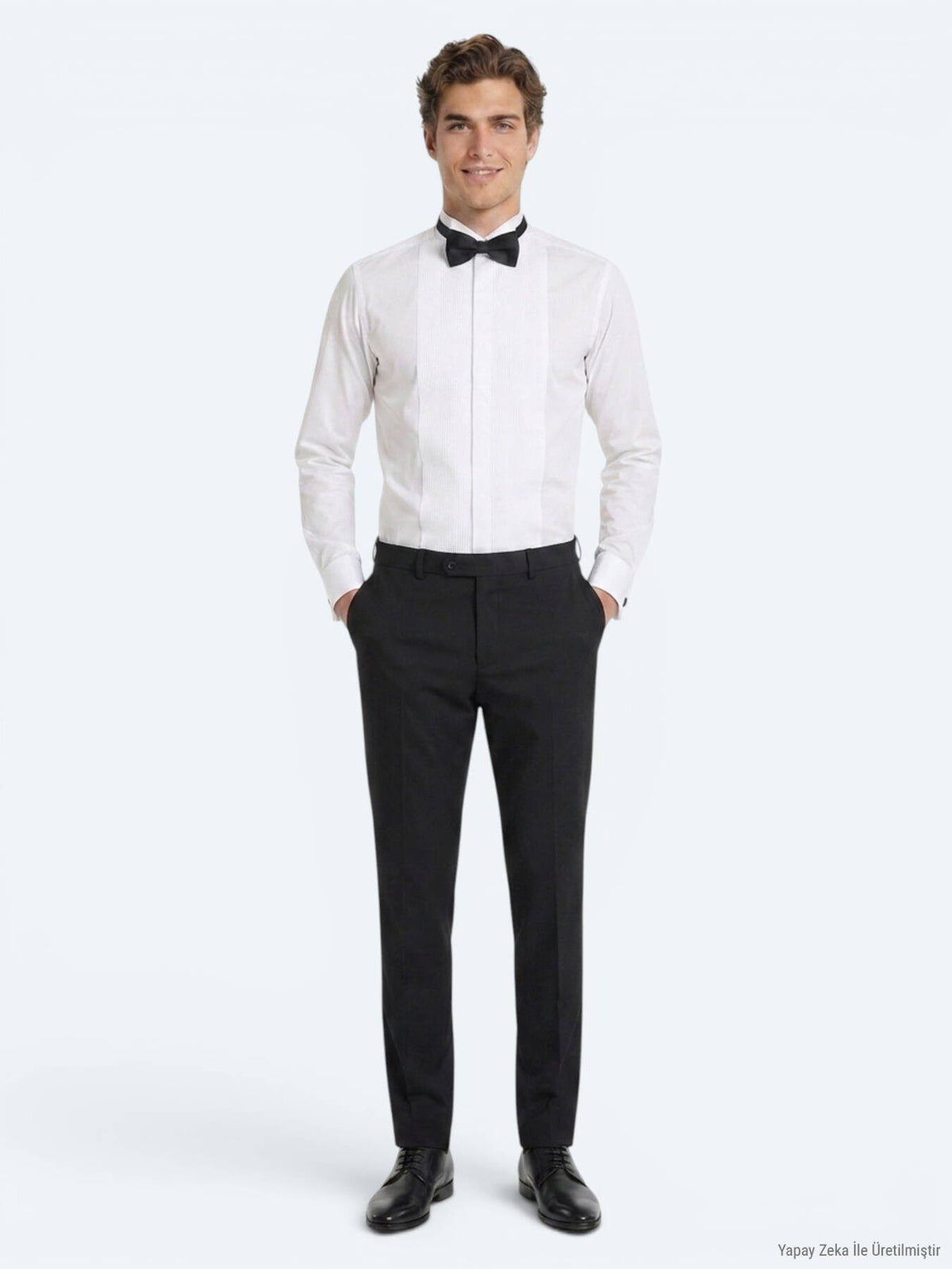 Weißes Slim Fit Smokinghemd mit Doppelmanschette