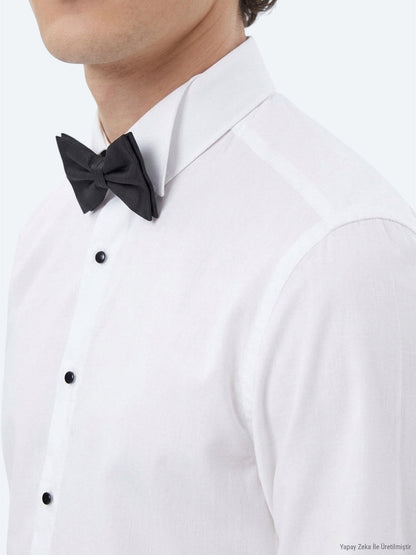 Weißes Slim Fit Smokinghemd mit Doppelmanschette