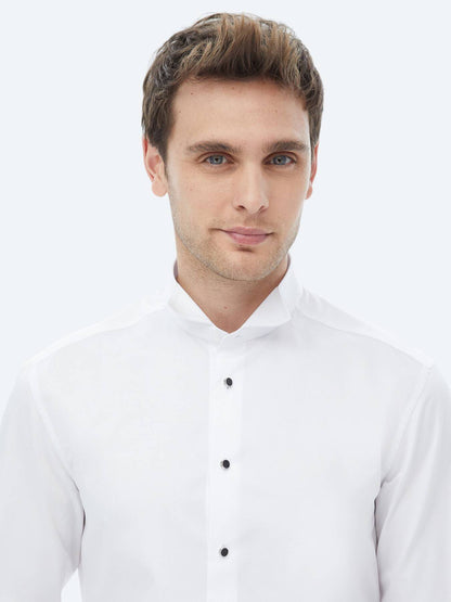 Weißes Slim Fit Smokinghemd mit Doppelmanschette