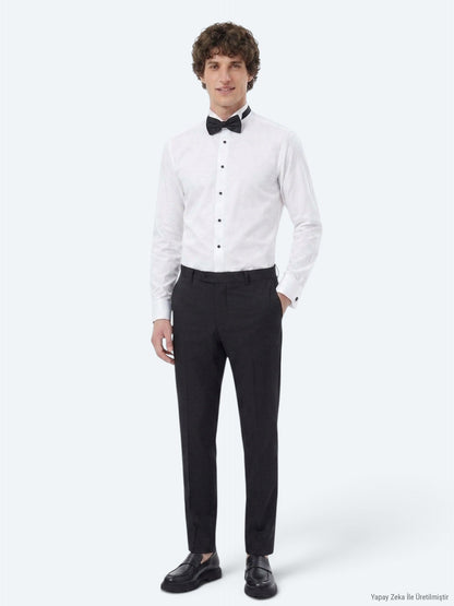 Weißes Slim Fit Smokinghemd mit Doppelmanschette