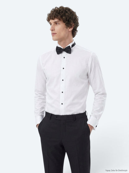 Weißes Slim Fit Smokinghemd mit Doppelmanschette