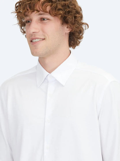 Weißes Regular Fit Strick-Sport-Baumwollmischhemd