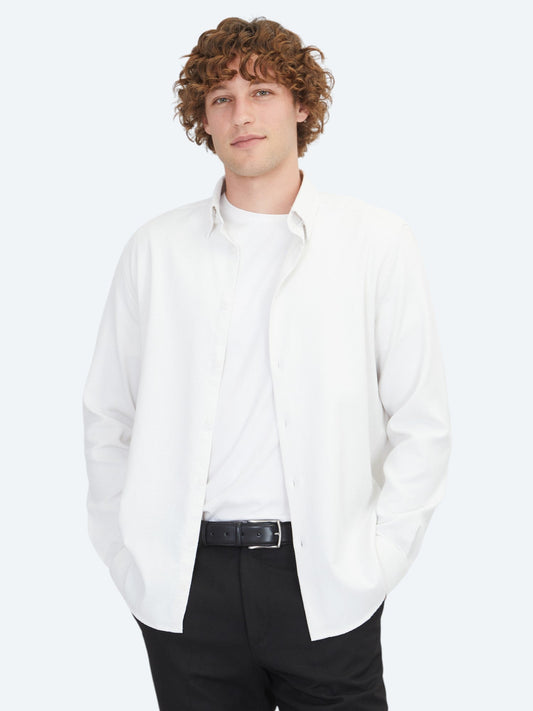 Weiß Regular Fit Weben Freizeit Baumwollmischung Hemd