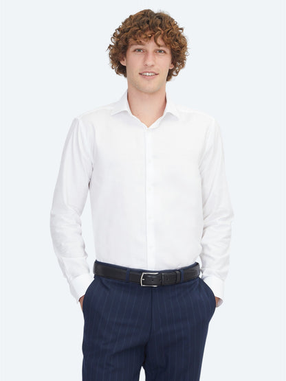 Weißes Regular Fit Weben Klassisches 100% Baumwollhemd