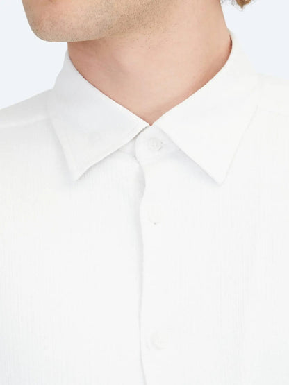 Weiß Regular Fit Weben Freizeit Baumwollmischung Hemd