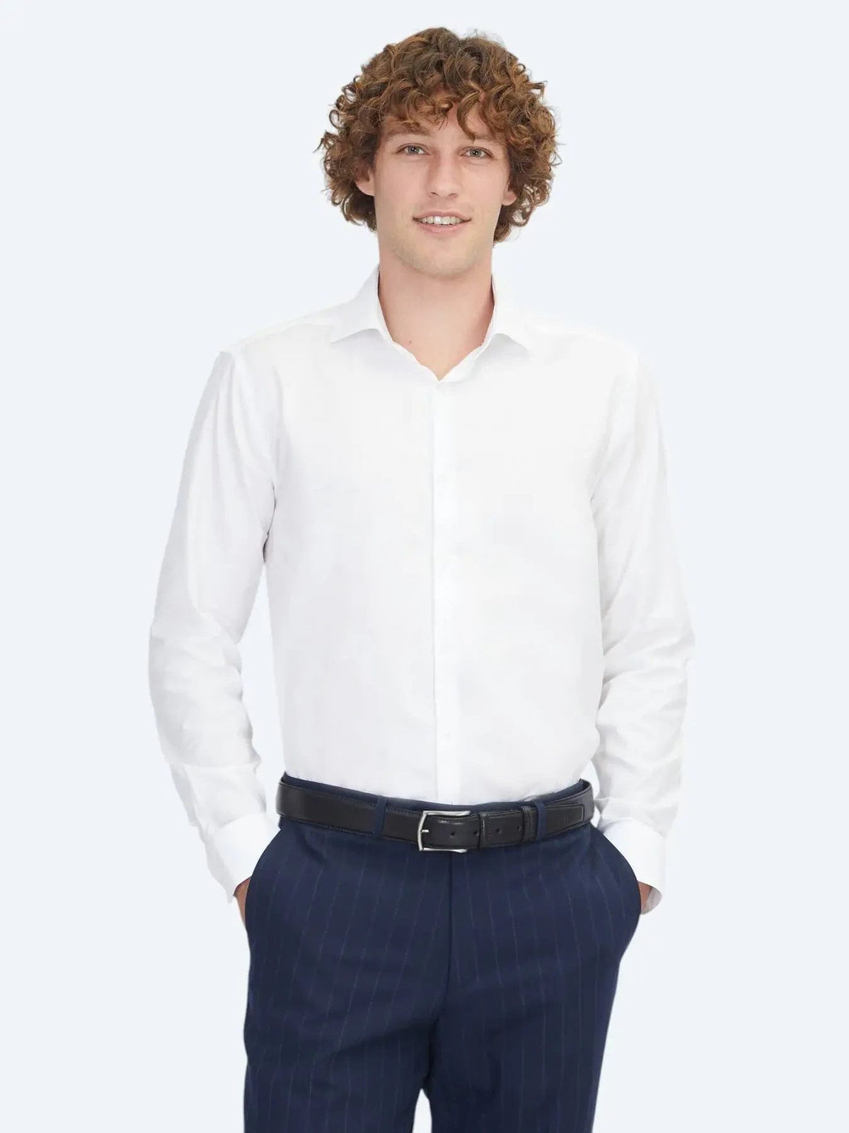 Weißes Regular Fit Weben Klassisches 100% Baumwollhemd
