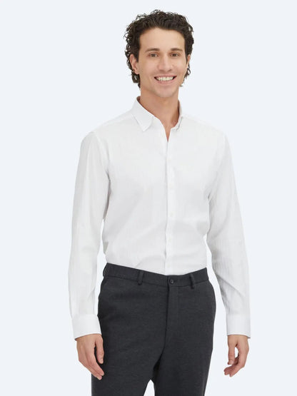 Weiß Gestreiftes Regular Fit Sporthemd