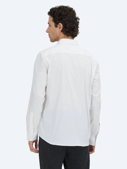 Weiß Gestreiftes Regular Fit Sporthemd