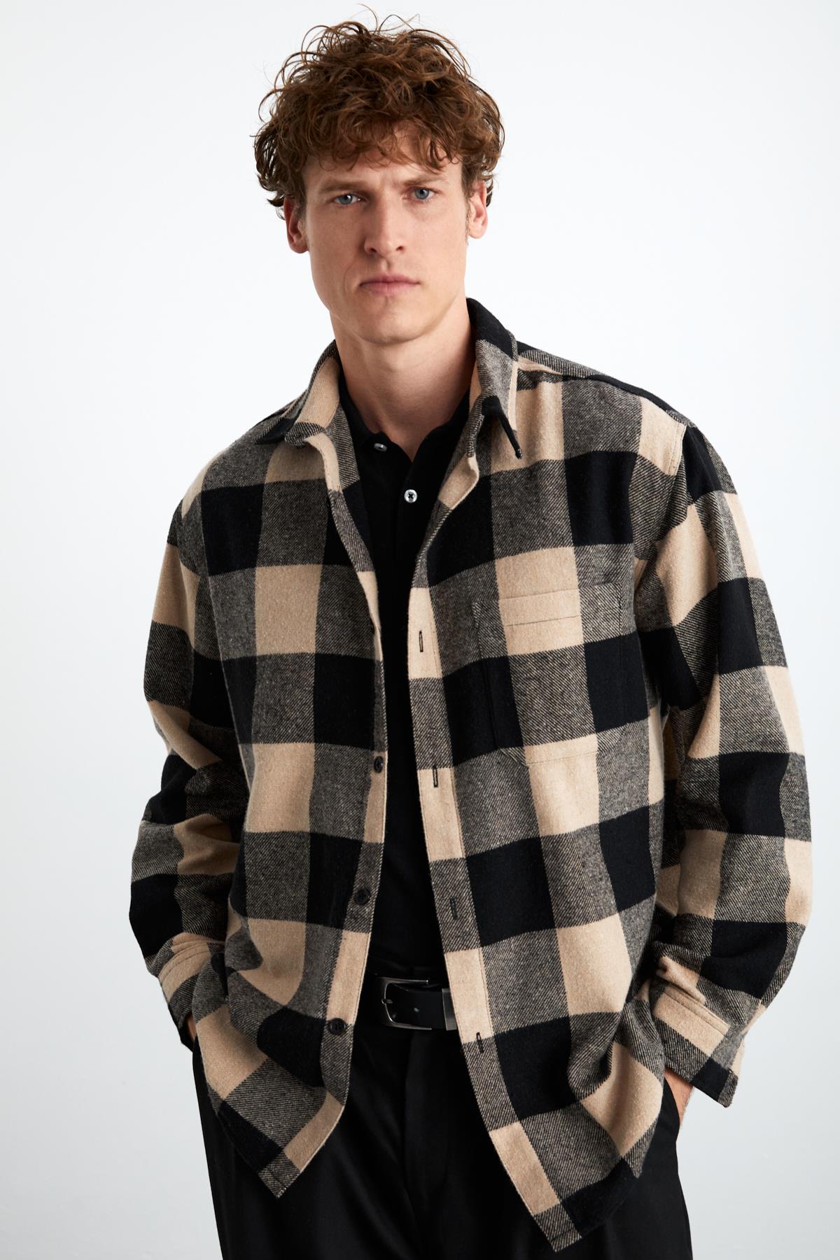 GRIMELANGE Wildy Herren Karohemd Relaxed Fit Beige