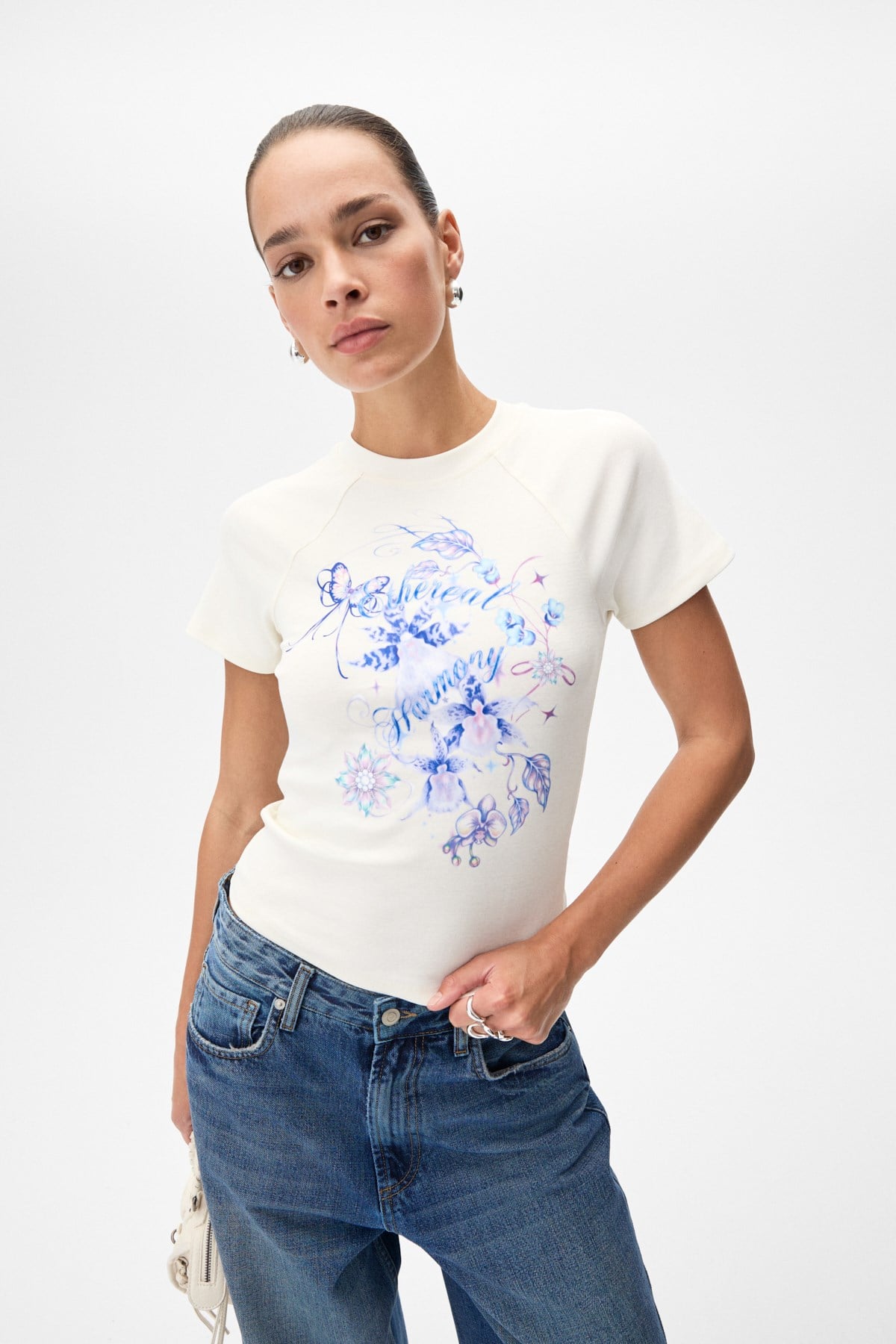 GRIMELANGE WIMS Damen Print-Kurzarm-Shirt Ecru