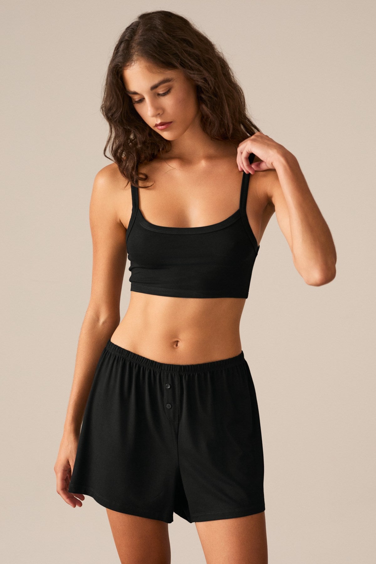 ETHIQUET Wisin Damen Träger-Crop-Bustier Schwarz