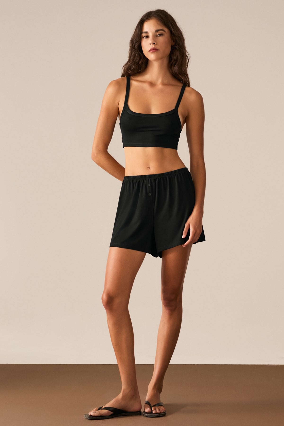 ETHIQUET Wisin Damen Träger-Crop-Bustier Schwarz