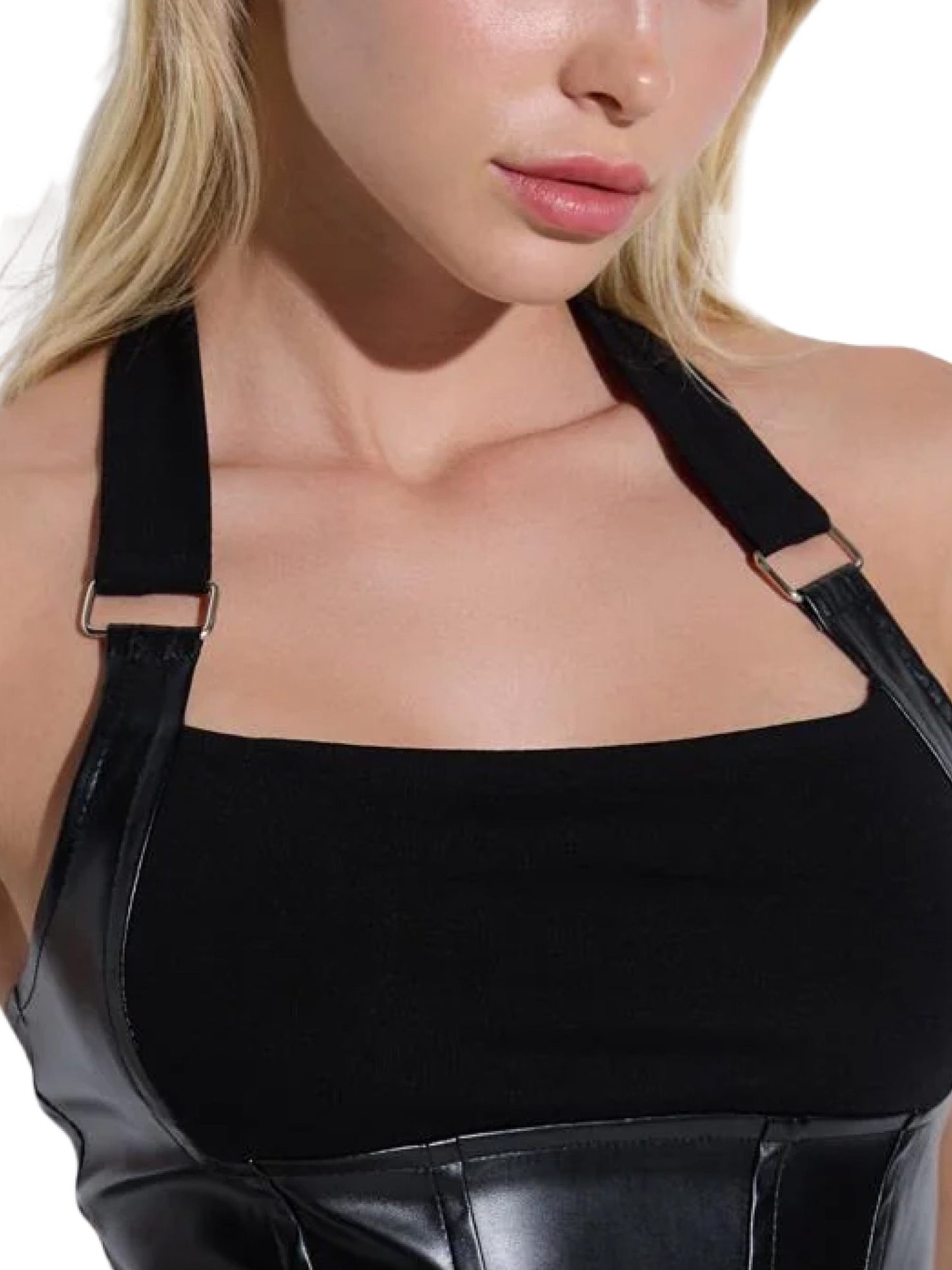 Ärmellose Bluse mit Kunstlederdetails