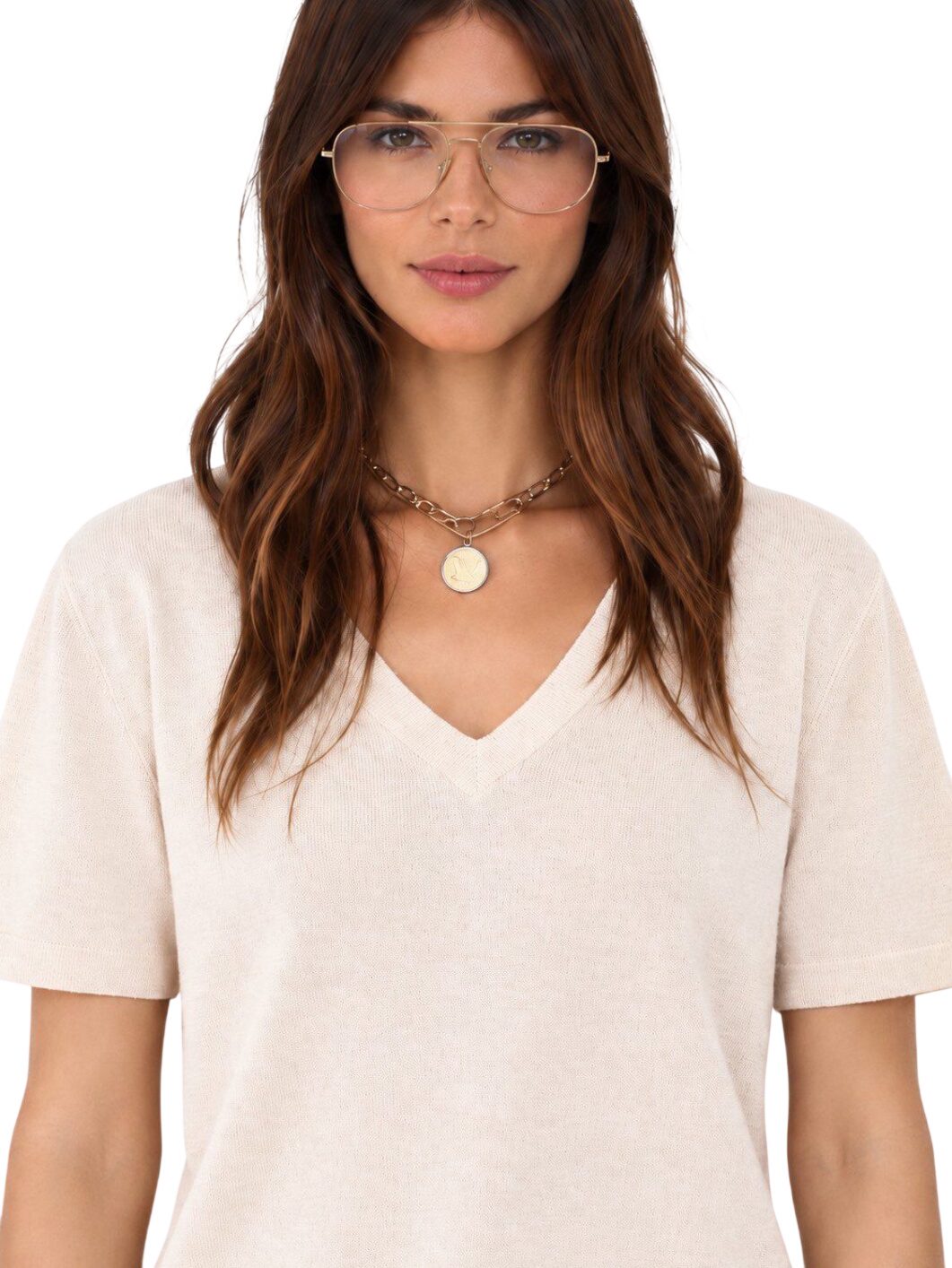 Glitzerndes T-Shirt mit V-Ausschnitt