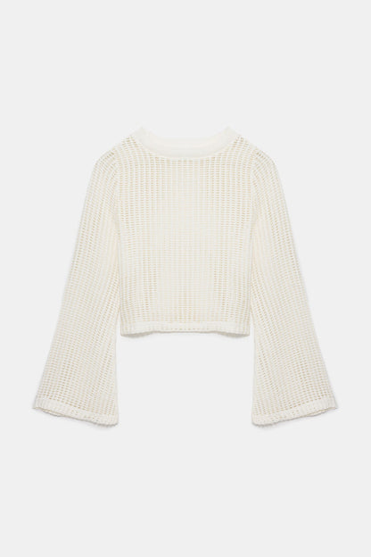Fledermausärmel-Mesh-Crop-Pullover